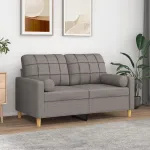 Canapea cu 2 locuri cu pernuțe, gri taupe, 120 cm, textil GartenMobel Dekor