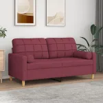 Canapea cu 2 locuri cu pernuțe, roșu vin, 140 cm, textil GartenMobel Dekor