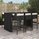 Set bar de grădină, 7 piese, cu perne, negru, poliratan GartenMobel Dekor