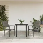 Set mobilier de grădină, 3 piese, negru, textilenă și oțel GartenMobel Dekor