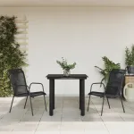 Set mobilier de grădină, 3 piese, negru, textilenă și oțel GartenMobel Dekor