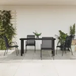 Set mobilier de grădină, 5 piese, negru, oțel și textilenă GartenMobel Dekor