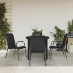 Set mobilier de grădină, 5 piese, negru, oțel și textilenă GartenMobel Dekor