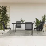 Set mobilier de grădină, 5 piese, negru, oțel și textilenă GartenMobel Dekor