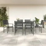 Set mobilier de grădină, 7 piese, negru, oțel și textilenă GartenMobel Dekor