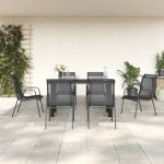 Set mobilier de grădină, 7 piese, negru, oțel și textilenă GartenMobel Dekor