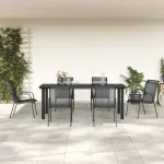 Set mobilier de grădină, 7 piese, negru, oțel și textilenă GartenMobel Dekor
