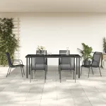 Set mobilier de grădină, 7 piese, negru, oțel și textilenă GartenMobel Dekor