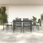 Set mobilier de grădină, 7 piese, negru, oțel și textilenă GartenMobel Dekor