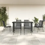 Set mobilier de grădină, 7 piese, negru, oțel și textilenă GartenMobel Dekor