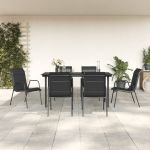 Set mobilier de grădină, 7 piese, negru, oțel și textilenă GartenMobel Dekor