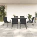 Set mobilier de grădină, 7 piese, negru, oțel și textilenă GartenMobel Dekor