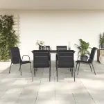 Set mobilier de grădină, 7 piese, negru, oțel și textilenă GartenMobel Dekor