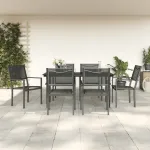 Set mobilier de grădină, 7 piese, negru, oțel și textilenă GartenMobel Dekor