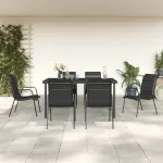 Set mobilier de grădină, 7 piese, negru, oțel și textilenă GartenMobel Dekor