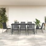 Set mobilier de grădină, 9 piese, negru, oțel și textilenă GartenMobel Dekor