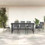 Set mobilier de grădină, 9 piese, negru, oțel și textilenă GartenMobel Dekor