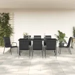 Set mobilier de grădină, 9 piese, negru, oțel și textilenă GartenMobel Dekor