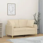 Canapea cu 2 locuri cu pernuțe, crem, 120 cm, textil GartenMobel Dekor