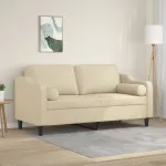 Canapea cu 2 locuri cu pernuțe, crem, 140 cm, textil GartenMobel Dekor