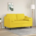 Canapea cu 2 locuri cu pernuțe, galben deschis, 120 cm, textil GartenMobel Dekor