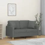 Canapea cu 2 locuri cu pernuțe, gri închis, 120 cm, textil GartenMobel Dekor