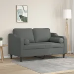 Canapea cu 2 locuri cu pernuțe, gri închis, 120 cm, textil GartenMobel Dekor