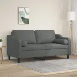 Canapea cu 2 locuri cu pernuțe, gri închis, 140 cm, textil GartenMobel Dekor