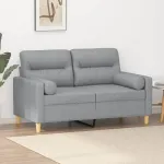 Canapea cu 2 locuri cu pernuțe, gri deschis, 120 cm, textil GartenMobel Dekor