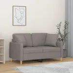 Canapea cu 2 locuri cu pernuțe, gri deschis, 120 cm, textil GartenMobel Dekor