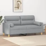 Canapea cu 2 locuri cu pernuțe, gri deschis, 140 cm, textil GartenMobel Dekor