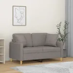 Canapea cu 2 locuri cu pernuțe, gri taupe, 120 cm, textil GartenMobel Dekor