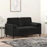 Canapea cu 2 locuri cu pernuțe, negru, 120 cm, catifea GartenMobel Dekor