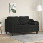 Canapea cu 2 locuri cu pernuțe, negru, 120 cm, textil GartenMobel Dekor