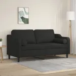 Canapea cu 2 locuri cu pernuțe, negru, 140 cm, textil GartenMobel Dekor
