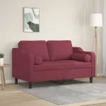 Canapea cu 2 locuri cu pernuțe, roșu vin, 120 cm, textil GartenMobel Dekor