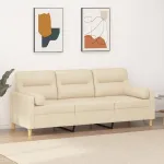 Canapea cu 3 locuri cu pernuțe, crem, 180 cm, textil GartenMobel Dekor