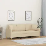 Canapea cu 3 locuri cu pernuțe, crem, 180 cm, textil GartenMobel Dekor