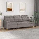 Canapea cu 3 locuri cu pernuțe, gri taupe, 180 cm, textil GartenMobel Dekor