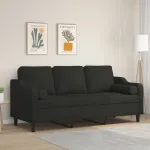 Canapea cu 3 locuri cu pernuțe, negru, 180 cm, textil GartenMobel Dekor