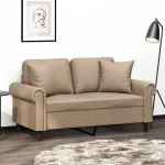 Canapea cu 2 locuri cu pernuțe, cappuccino, 120 cm, piele eco. GartenMobel Dekor