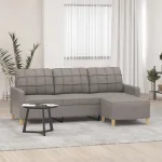 Canapea cu 3 locuri și taburet, taupe, 180 cm, material textil GartenMobel Dekor