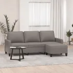 Canapea cu 3 locuri și taburet, taupe, 180 cm, material textil GartenMobel Dekor