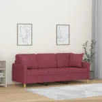 Canapea cu 3 locuri cu pernuțe, roșu vin, 180 cm, textil GartenMobel Dekor