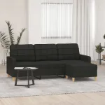 Canapea cu 3 locuri cu taburet, negru, 180 cm, material textil GartenMobel Dekor