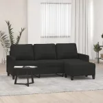 Canapea cu 3 locuri cu taburet, negru, 180 cm, material textil GartenMobel Dekor
