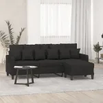 Canapea cu 3 locuri cu taburet, negru, 180 cm, material textil GartenMobel Dekor