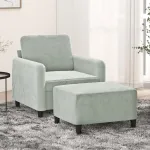 Fotoliu canapea cu taburet, gri deschis, 60 cm, catifea GartenMobel Dekor