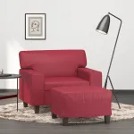 Fotoliu canapea cu taburet, roșu vin, 60 cm, piele ecologică GartenMobel Dekor