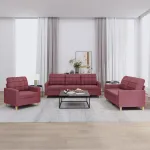 Set canapea cu perne, 3 piese, roșu vin, material textil GartenMobel Dekor